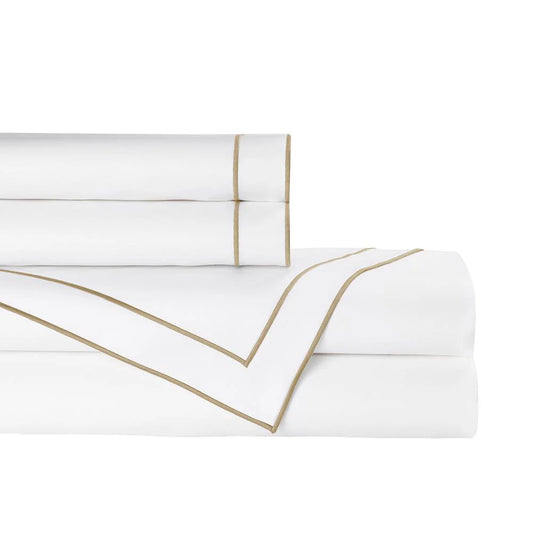 White Cotton Sateen Sheet Set with Gold Embroidery, King