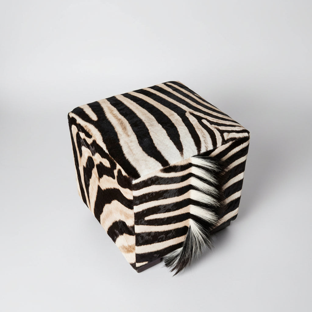 Zebra Hide Cube Ottoman