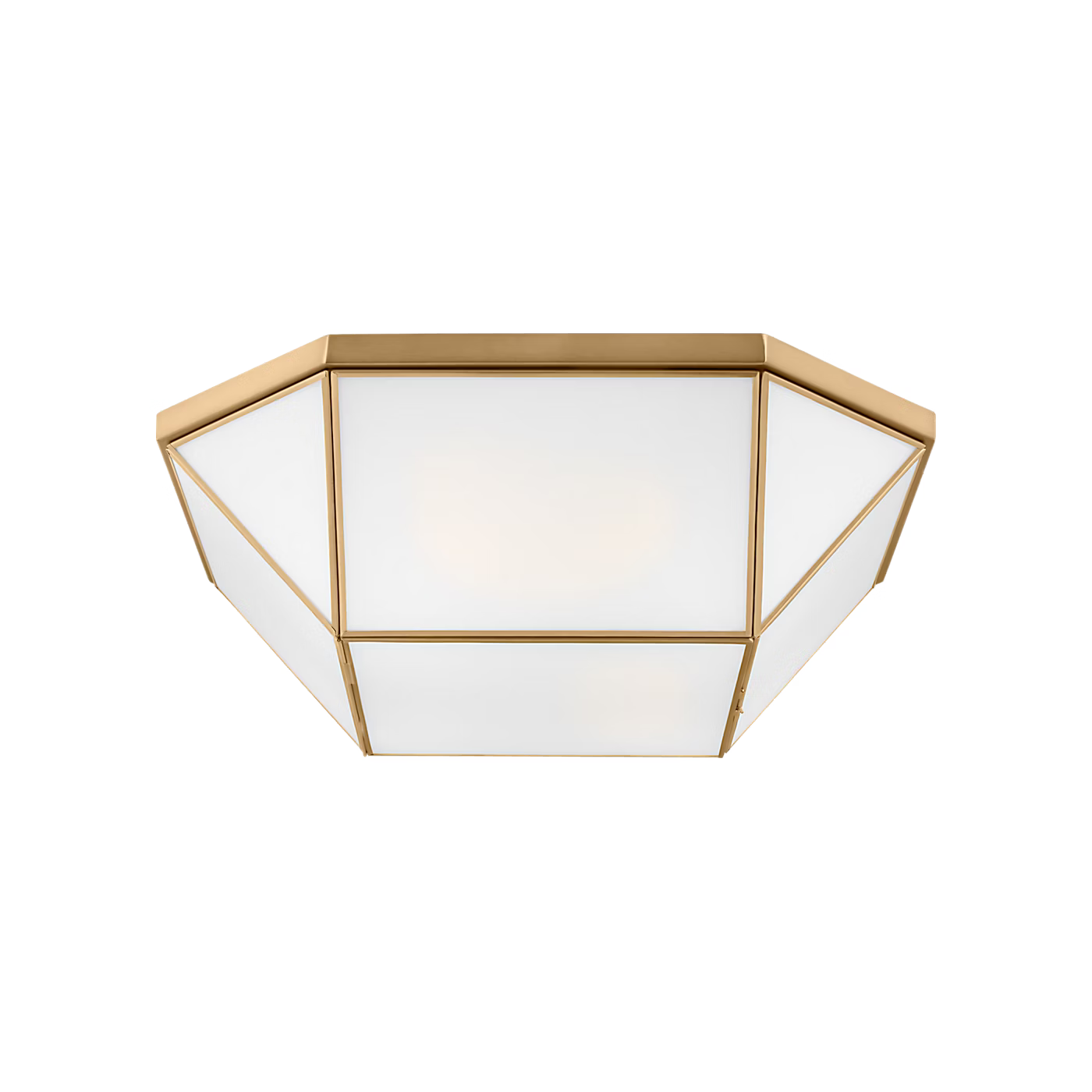 Satin Brass Octogonal Flush Mount with Smooth White Glass