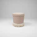 Pink Shrimp Swivel Ottoman with Cream Fringe