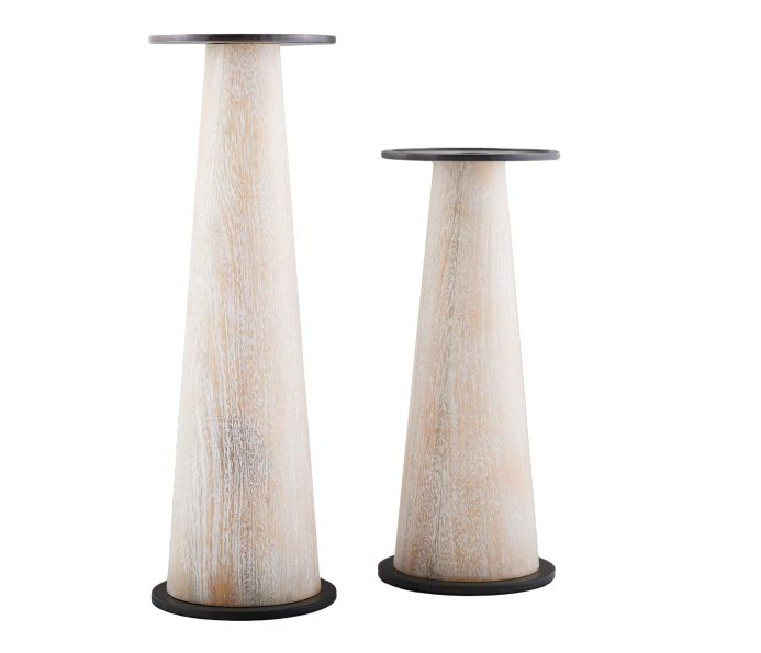 Blonde Wood Candleholders, Set of 2