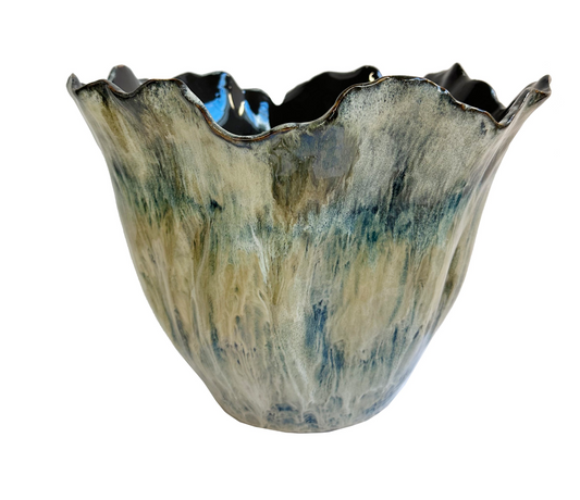 Ceramic Organic Pot in Marbled Blue + Brown, Large
