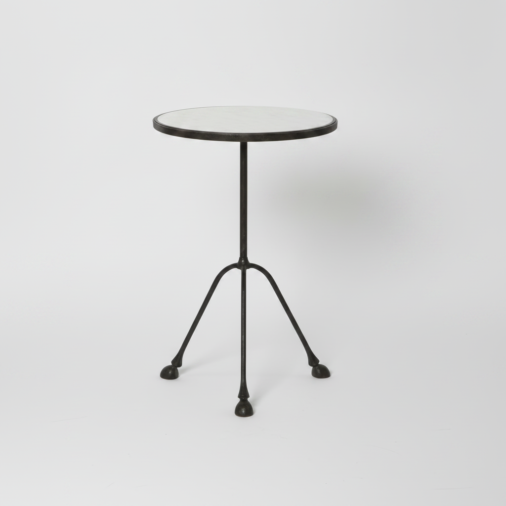 Mirrored Top Iron Hoof-Footed Accent Table
