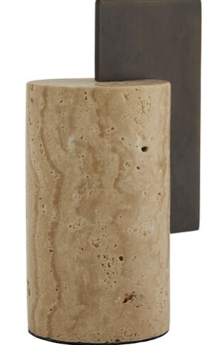 Travertine + Bronze Slice Sculpture/ Bookend