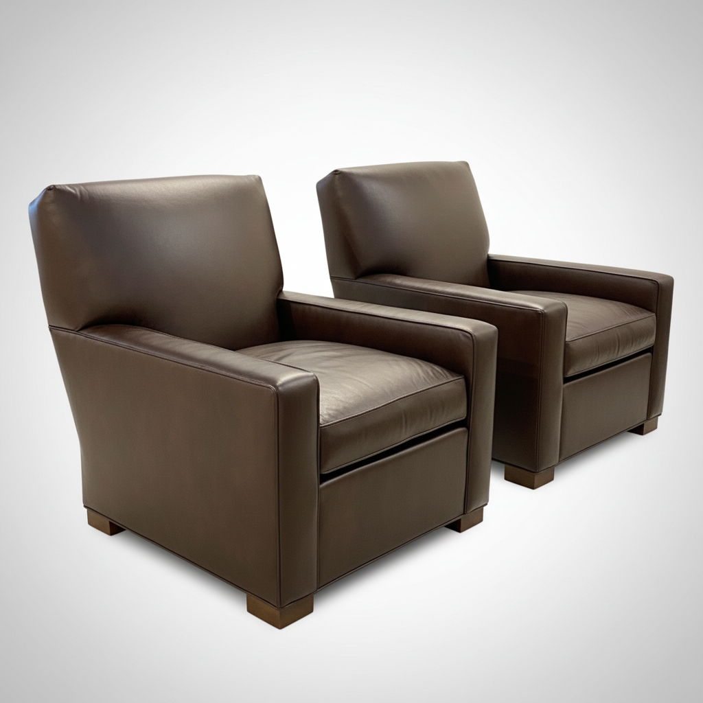 Square Arm Lounge Chair in Java Leather with Block Feet