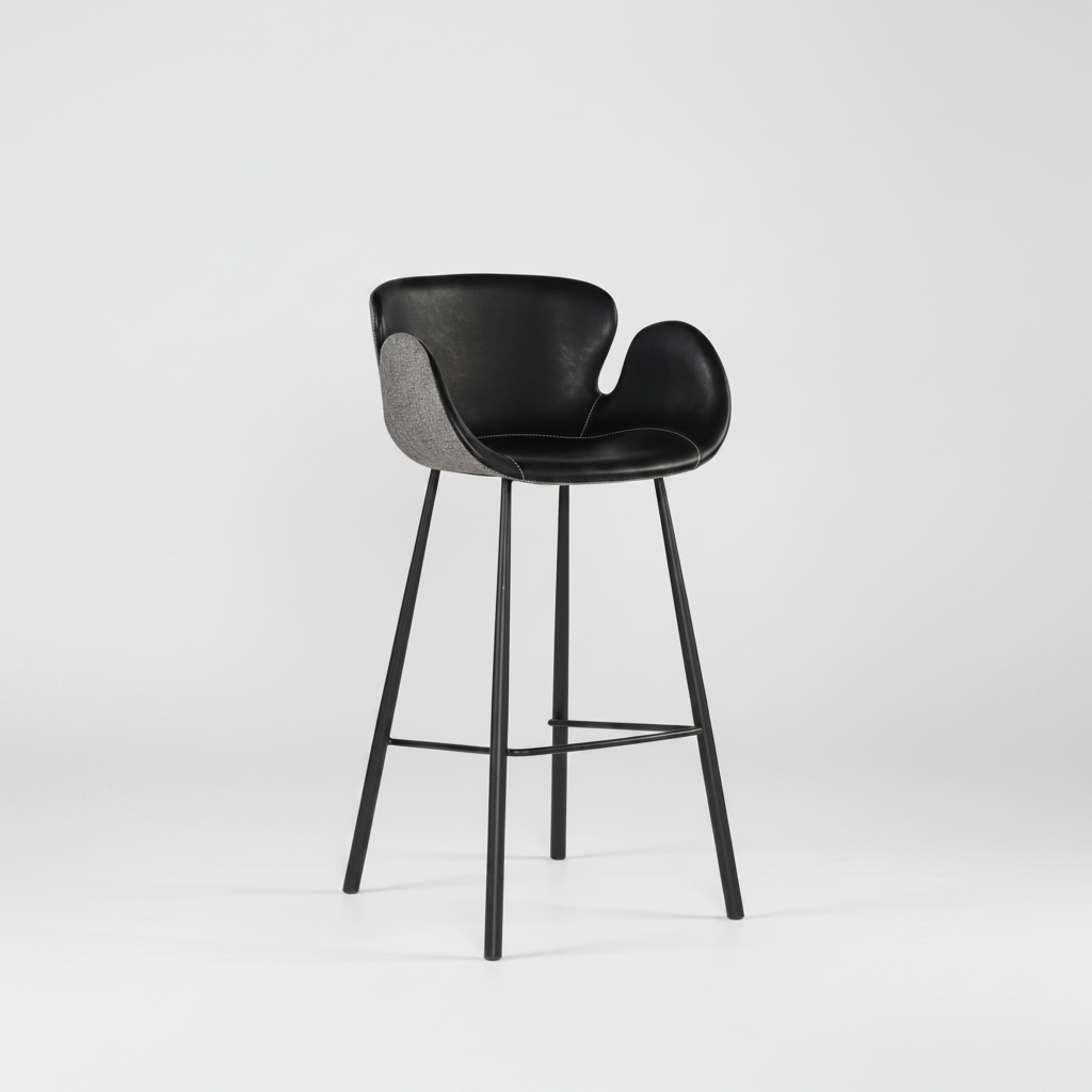 Faux Leather Dip Barstool in Black + Gray