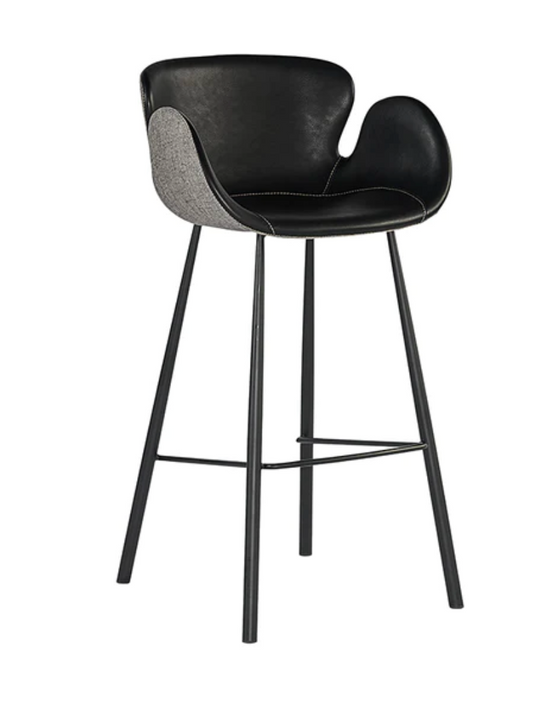 Faux Leather Dip Barstool in Black + Gray