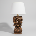 Carved Wood Lamp Base, Pair
