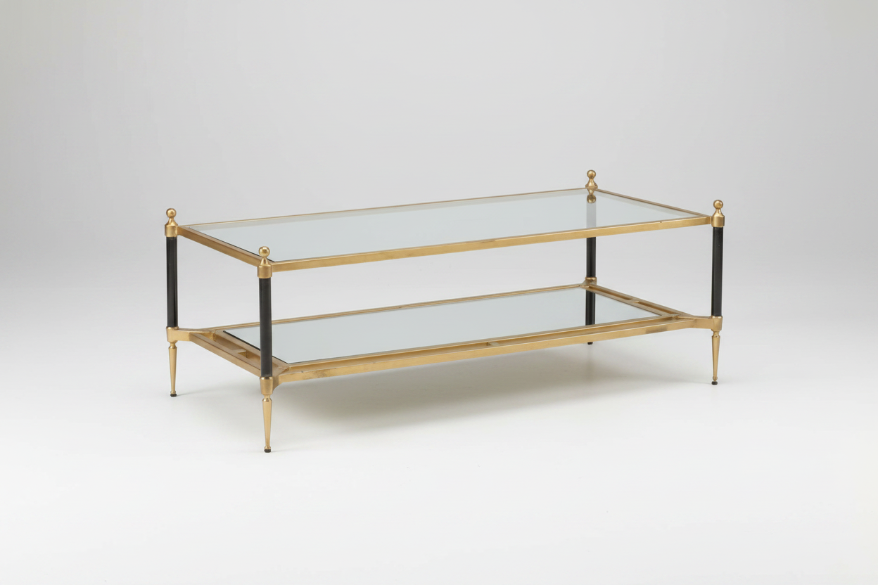 Pewter and Gold Leaf Cocktail Table with Mirrored Shelf
