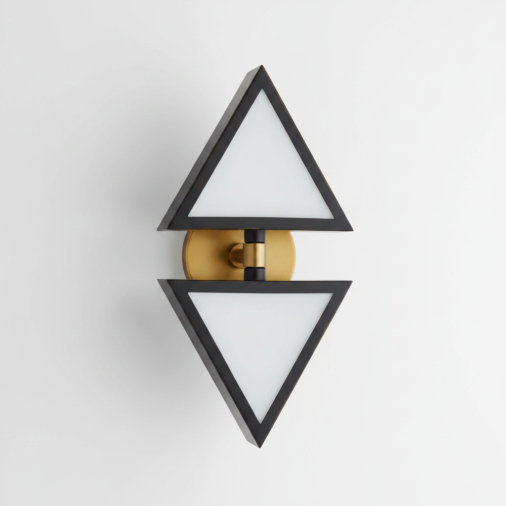 Bronze and Antique Brass Triangular Sconce with Opal Glass