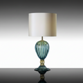 Pair, Aqua and Green Murano Glass Table Lamp with Silk Shades