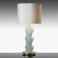 Pair, Pulegoso Diamond Cut Murano Glass Table Lamp with Silk Shades