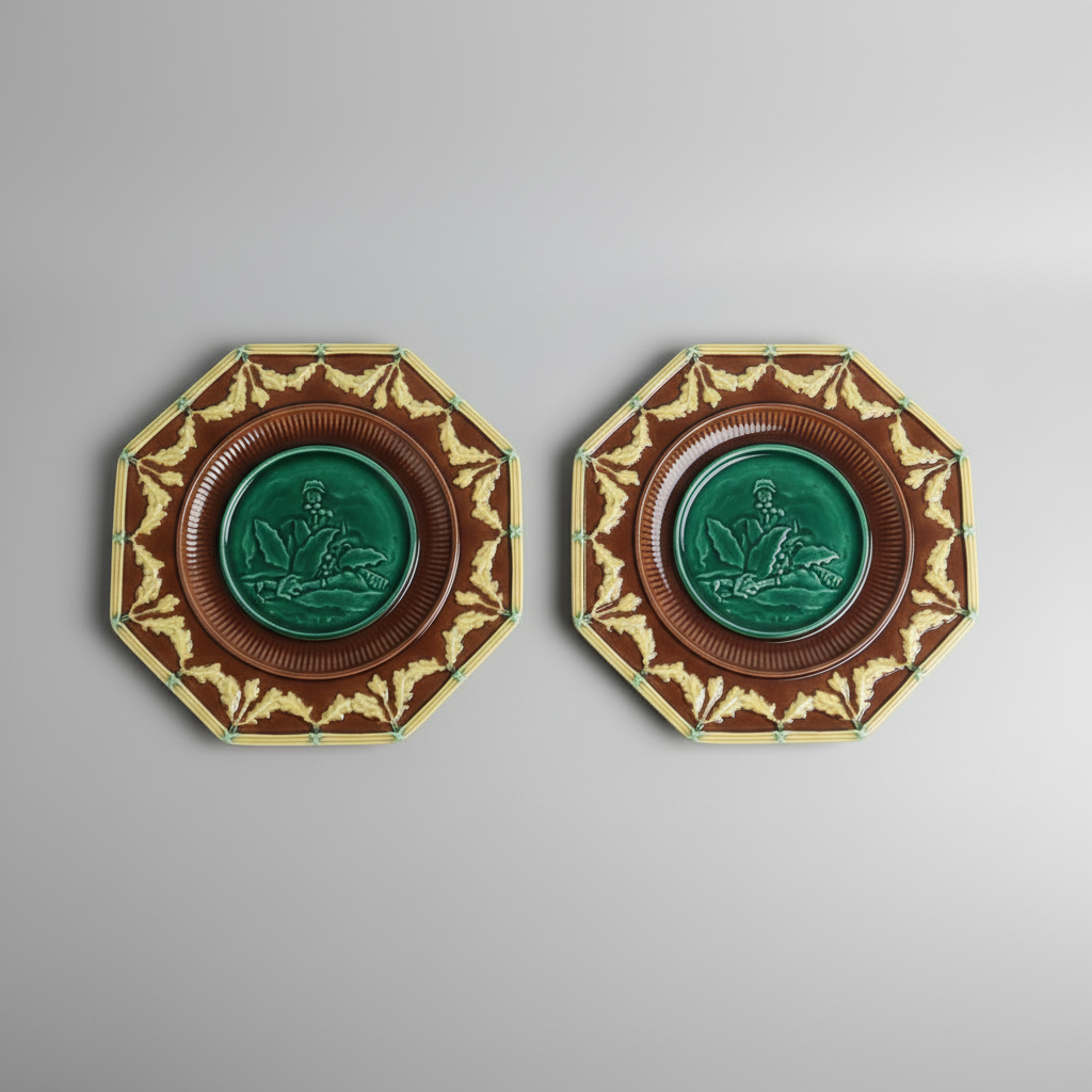 Pair of Antique 1865 Wedgwood Tremblay Majolica plate