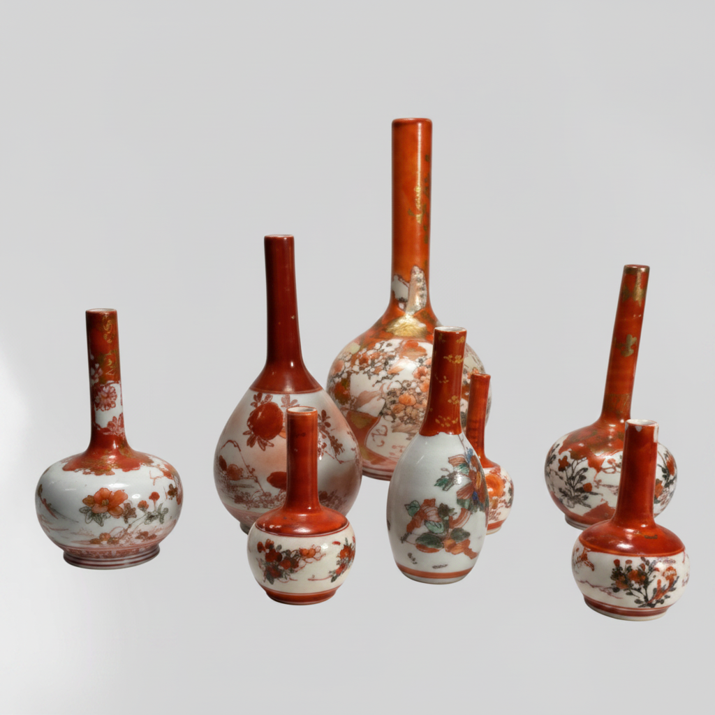 Collection of Mejji Kutani Bottle Vases, 1870