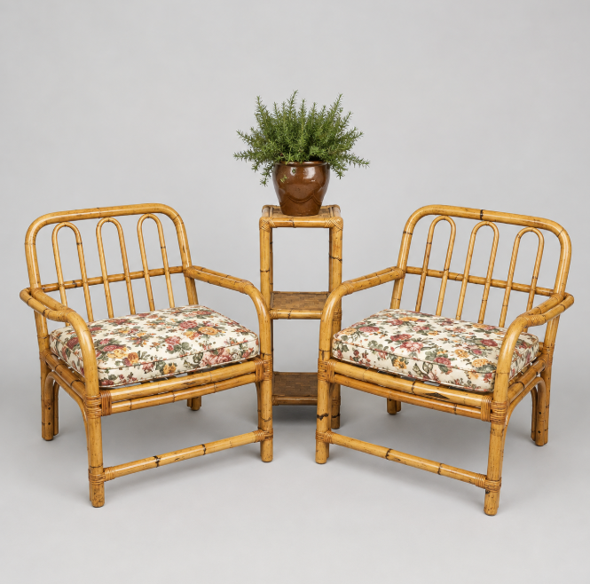 Bamboo Club Chair, Pair