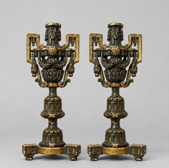 Pair of Antique Candlestick Holders with Gilt Detailing