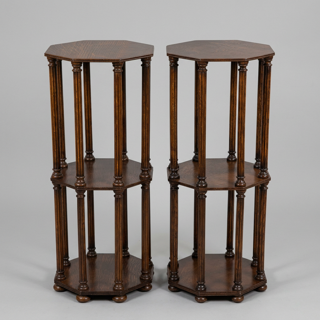 English Regency Style Oak Tiered Side Table, Etageres, Each