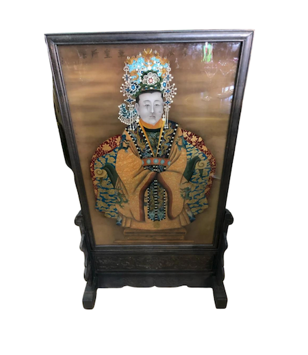 Antique Chinese Painting, Framed on a Wooden Stand