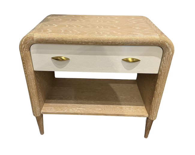 Rounded Frame Night Stand in Pristine Vintage Faux Shagreen