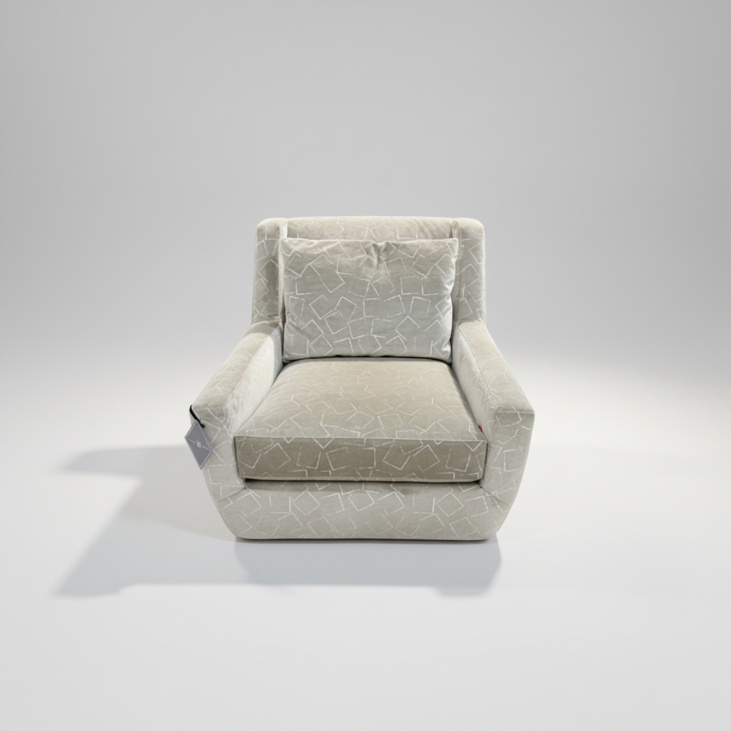 Verve Lounge Chair in Punched Taupe Velvet + Brass Base