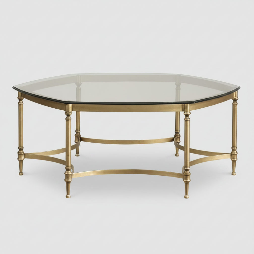 Brass and Glass Octogonal Cocktail Table