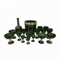Collection of Barware Set, Silver and Green Enamel