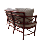 Gondola Settee in Black + White Performance Stripe, Ming Red Finish