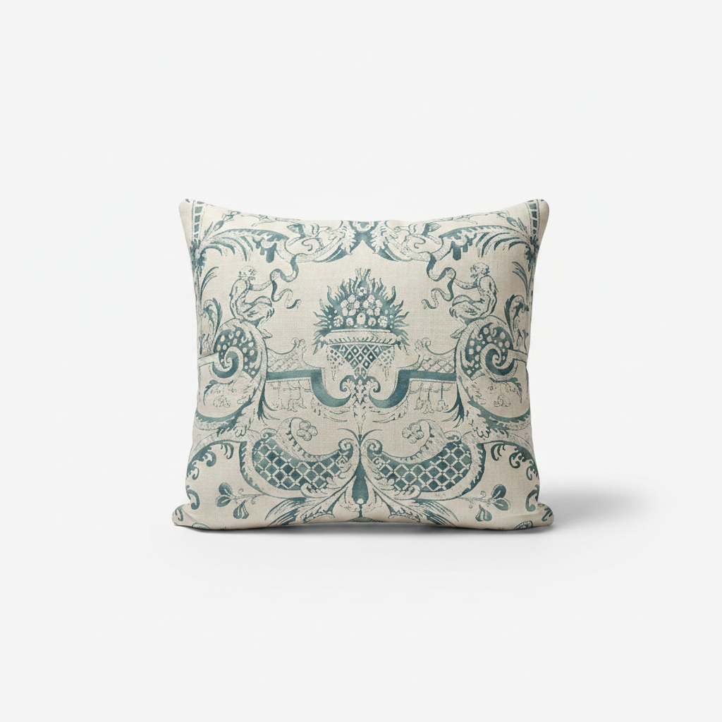 Cream and Teal Fortuny Lumbar