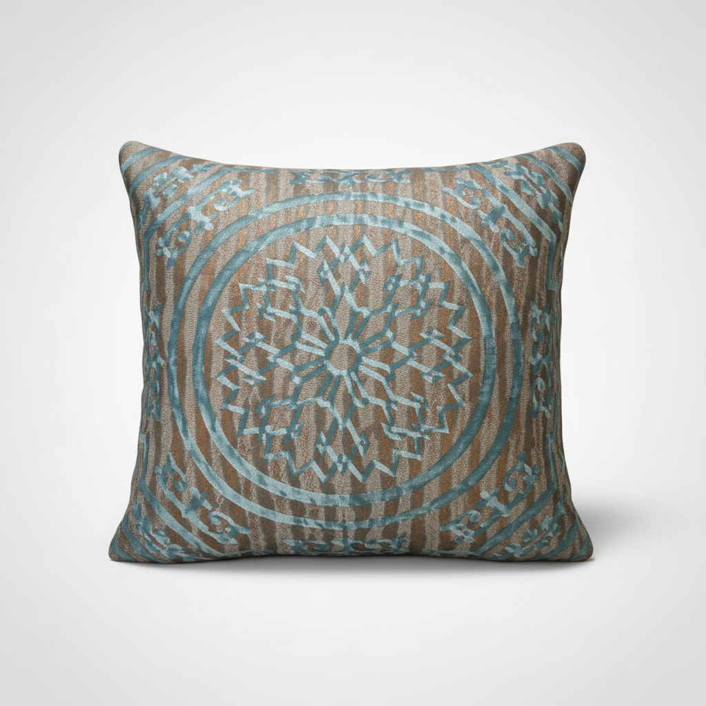 Teal and Rose Gold Fortuny Pillow