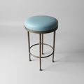 Blue Leather Counter Stools with Hammered Bronze Legs