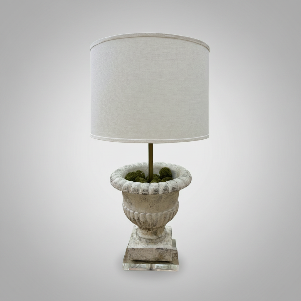 White Urn Lamp on Lucite Base