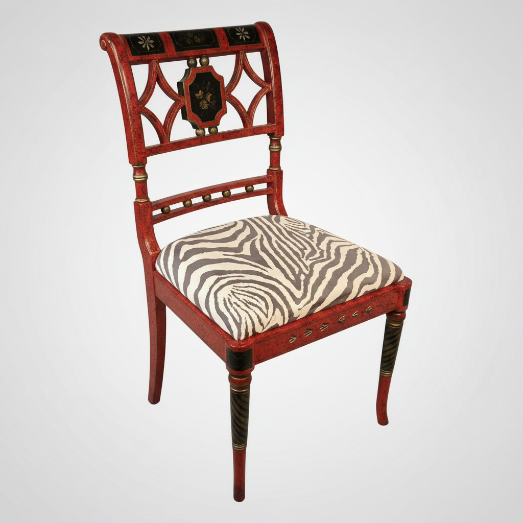 Set of 4 Vintage Red Zebra Side Chairs