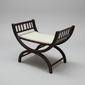 Antique Mahogany X Frame Folding Striped Green Bench