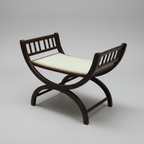 Antique Mahogany X Frame Folding Striped Green Bench
