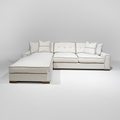 Cream Chenille Sectional with Mocha Leather Piping