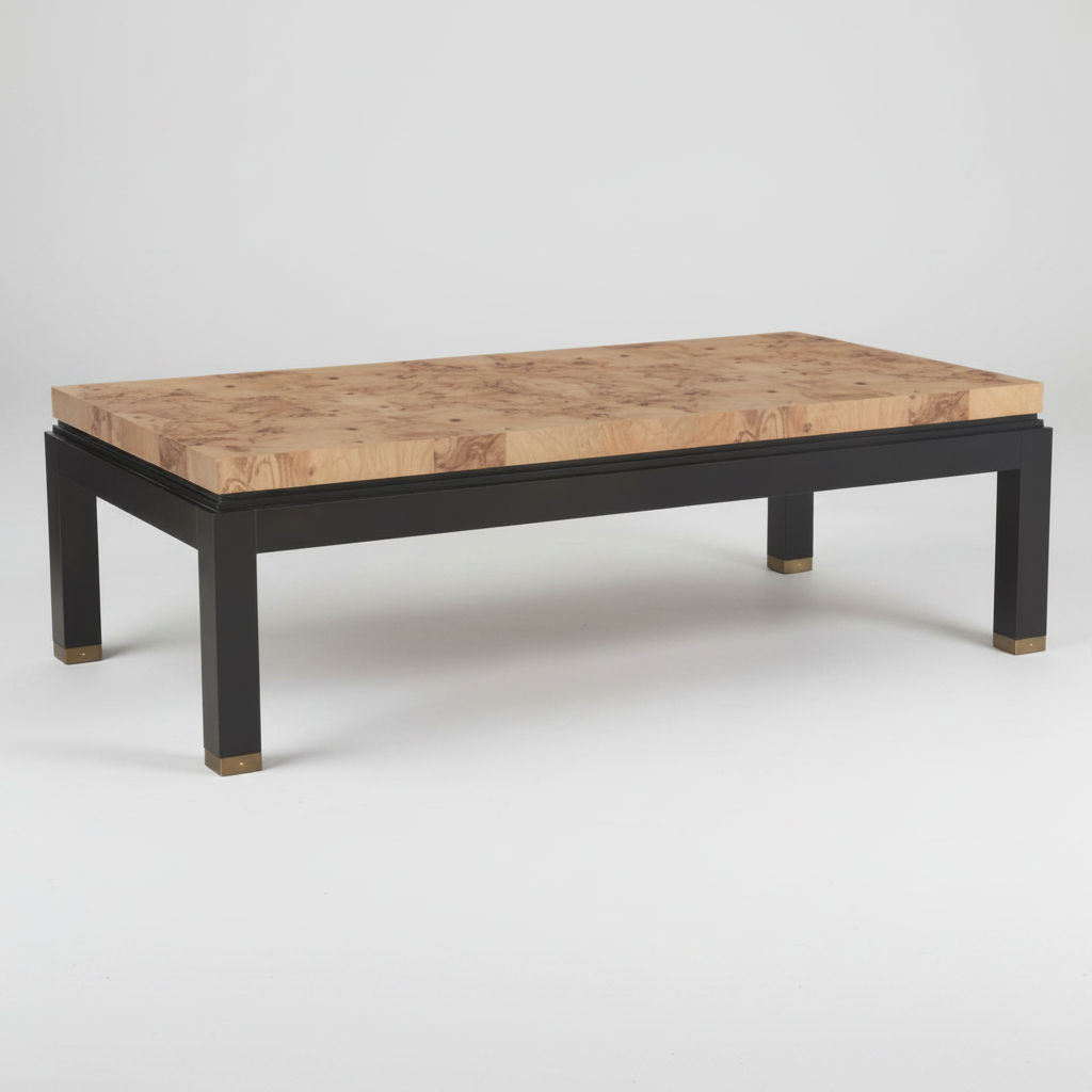 White Ash Burl Cocktail Table with Kohl Parsons Legs