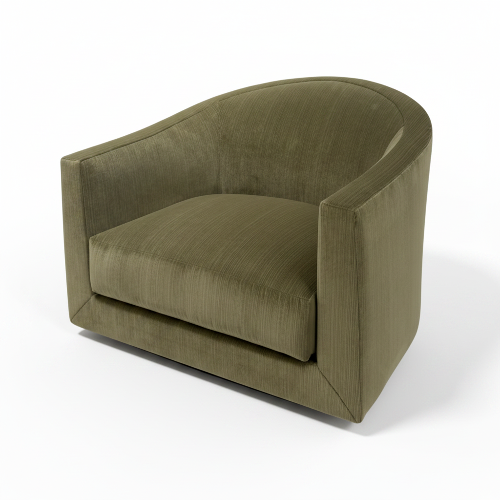 Curved Moss Velvet Swivel Chair