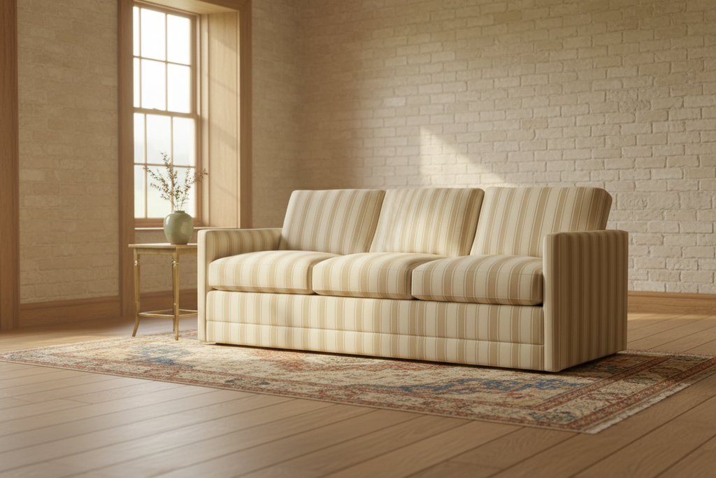 Chunky Caramel Striped Long Sofa