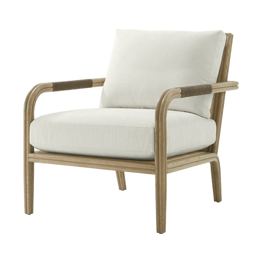Oak Accent Chair with Marshmallow Cushions + Leather Wrapped Arms