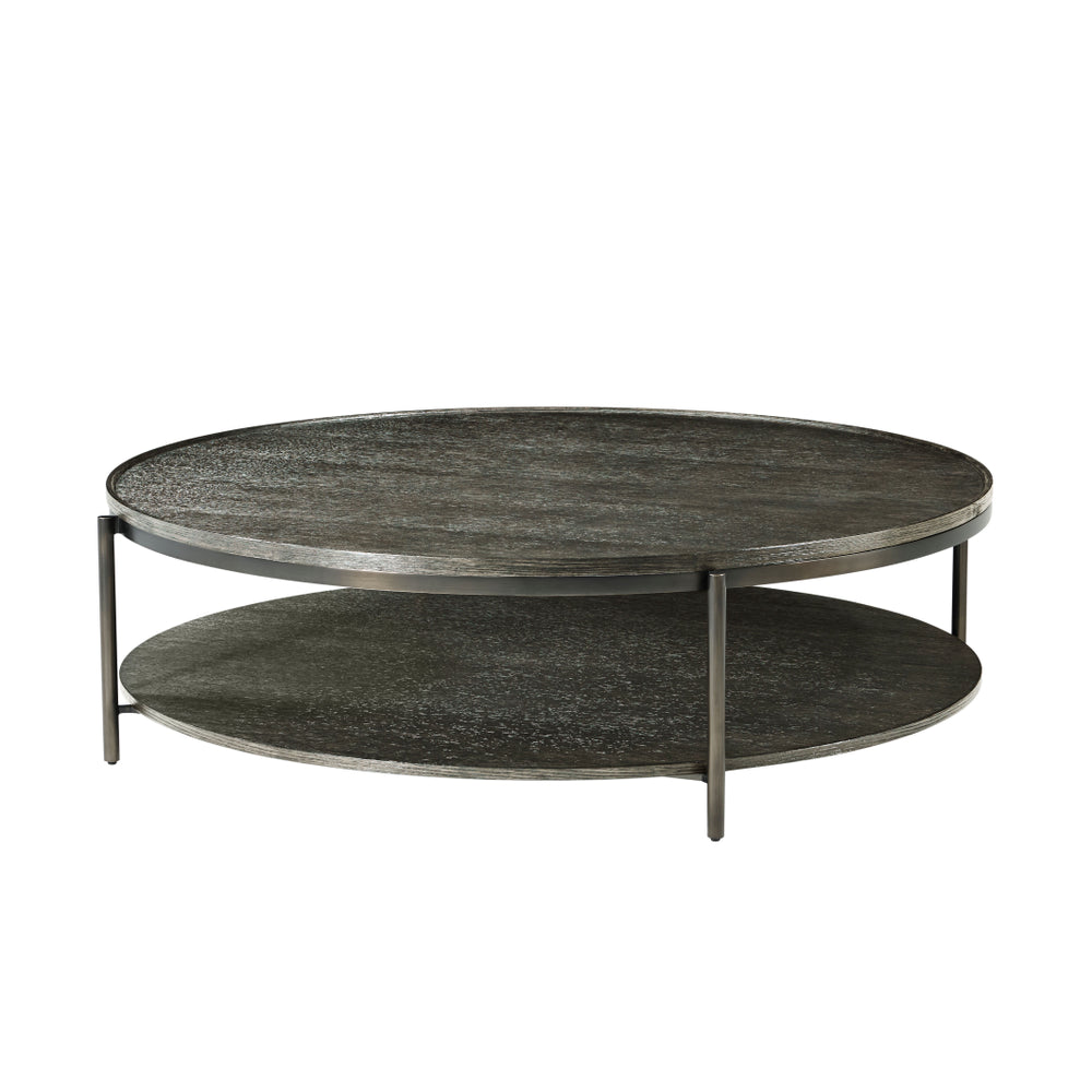 Round Tray Top Coffee Table in Smoke Oak Finish