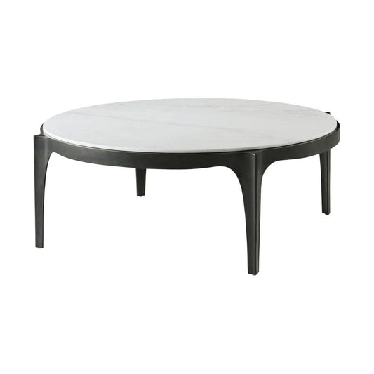 Round Marble and Black Cocktail Table