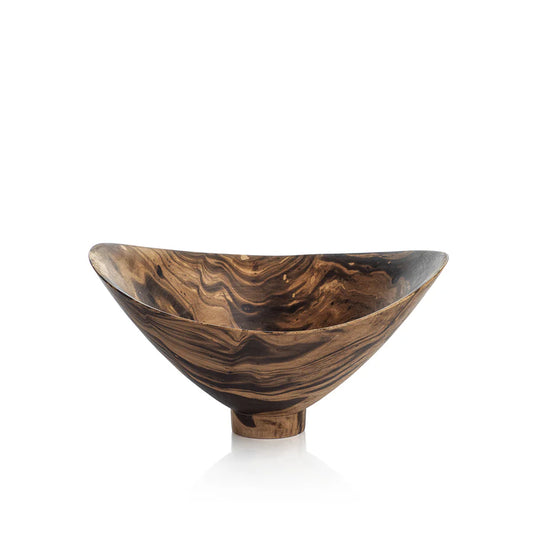 Footed Marbleized Mango Wood Bowl
