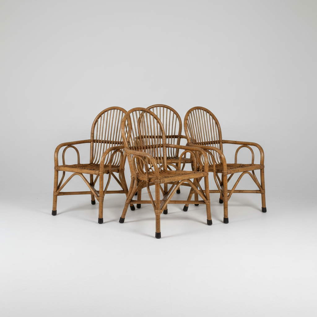 Set of Six Italian Wicker Armchairs