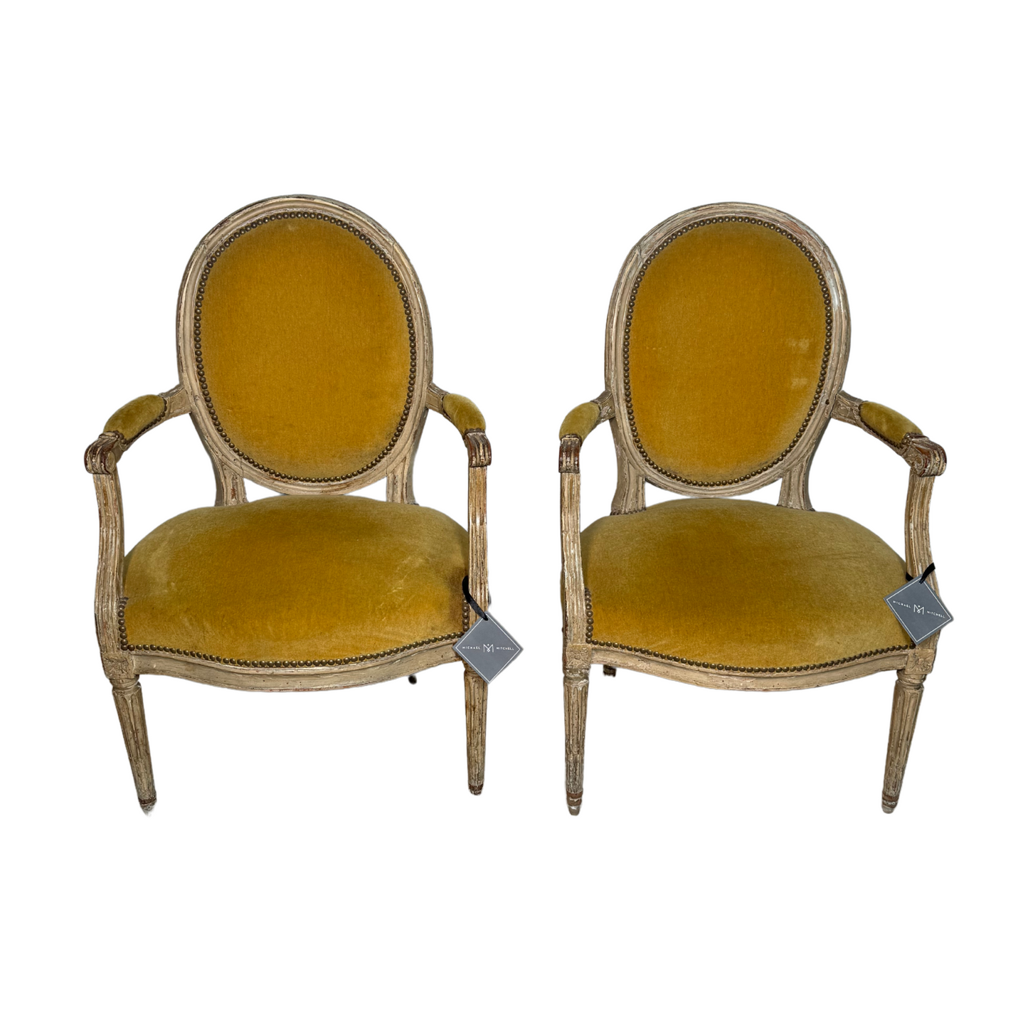 Louis XVI Mohair Mustard Chairs, Pair