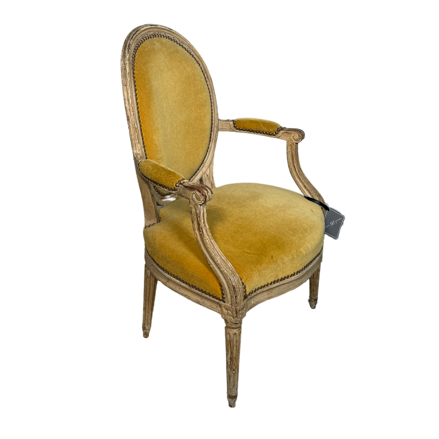 Louis XVI Mohair Mustard Chairs, Pair