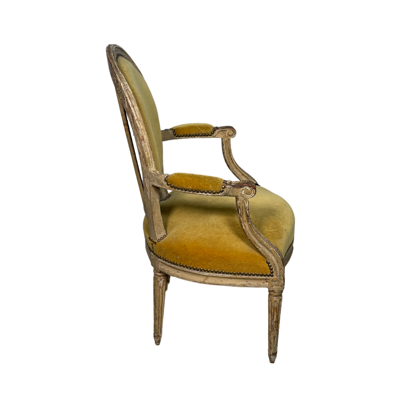 Louis XVI Mohair Mustard Chairs, Pair