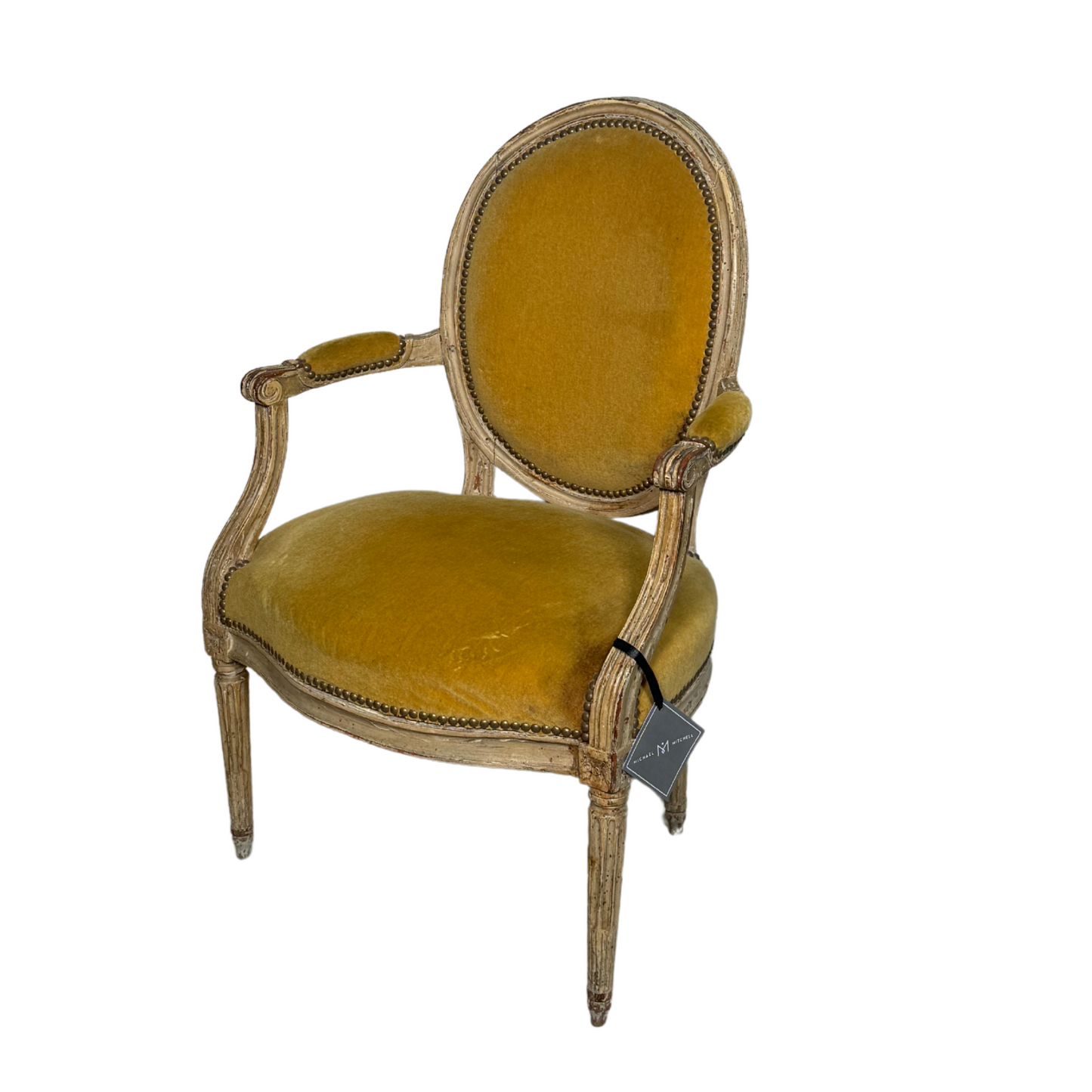 Louis XVI Mohair Mustard Chairs, Pair