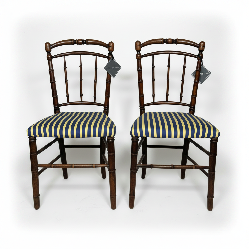 Antique Napoleon Chairs with Yellow and Blue Upholstering c1880's, Pair