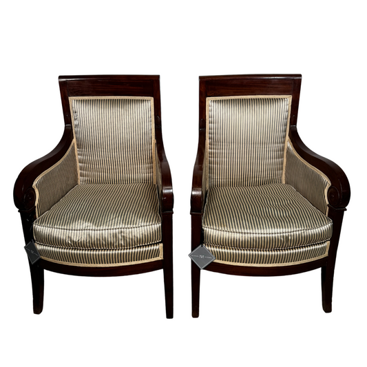 Pair of Empire Chairs in Pin Stripe Silk c1810