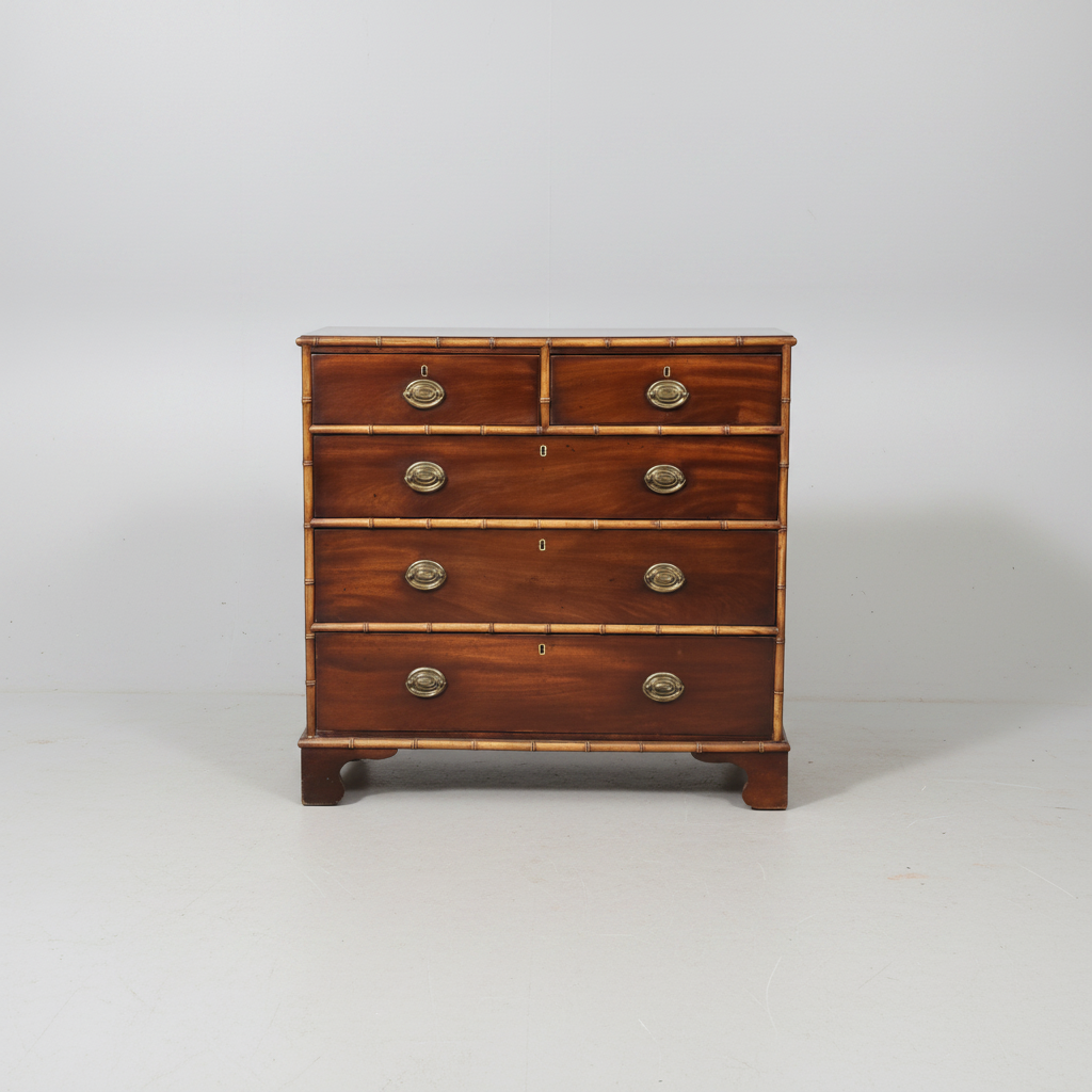 Mahogany Chest with Bamboo Trim, 5 Drawer